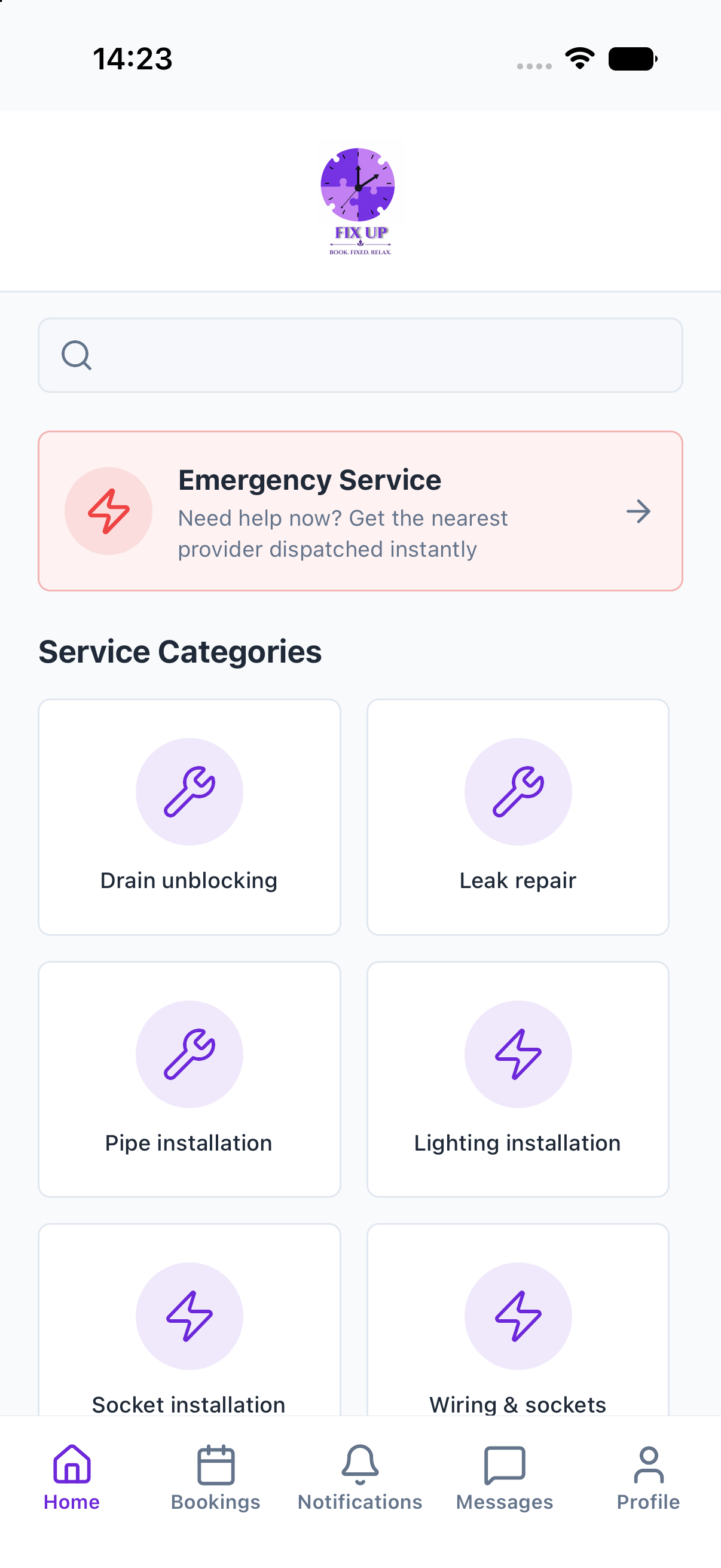 Customer home with service categories